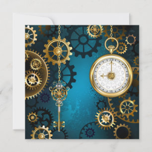 Faire-part Steampunk Arrière - plan turquoise avec Gears
