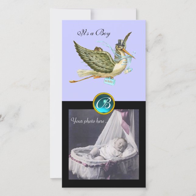 Faire-part STORE BABY SHOWER CARRÉ MONOGRAM, aquamarine (Devant)