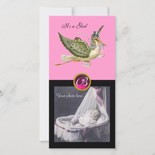 Faire-part STORK BABY SHOWER CARRÉ MONOGRAM ruby (Devant)