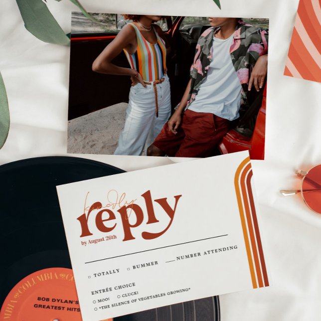 Faire-part Stripes Rétro Seventies | Annonce de mariage RSVP (Créateur téléchargé)