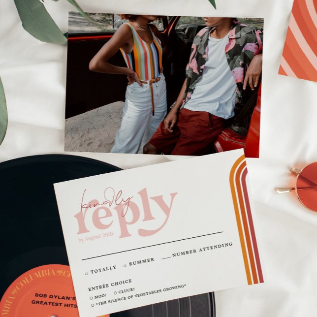 Faire-part Stripes Rétro Seventies | Mariage RSVP (Créateur téléchargé)