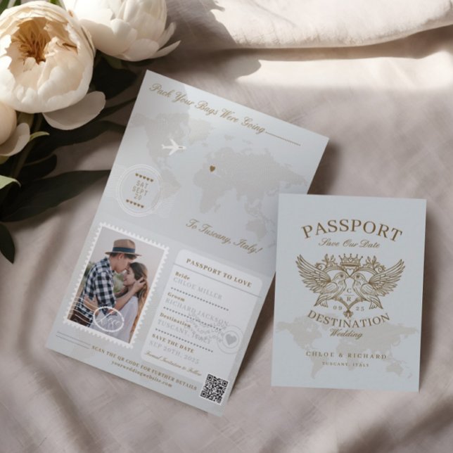 Faire-part Style Passeport Enregistrer La Date Destination Ma (Passport Style Save The Date Destination Wedding Announcement)