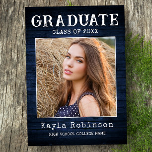 Faire-part Style rustique Pays Bleu Bois Photo Graduation
