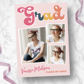 Faire-part Style tendance rétro Vintage Boho rose 3 Photo Gra