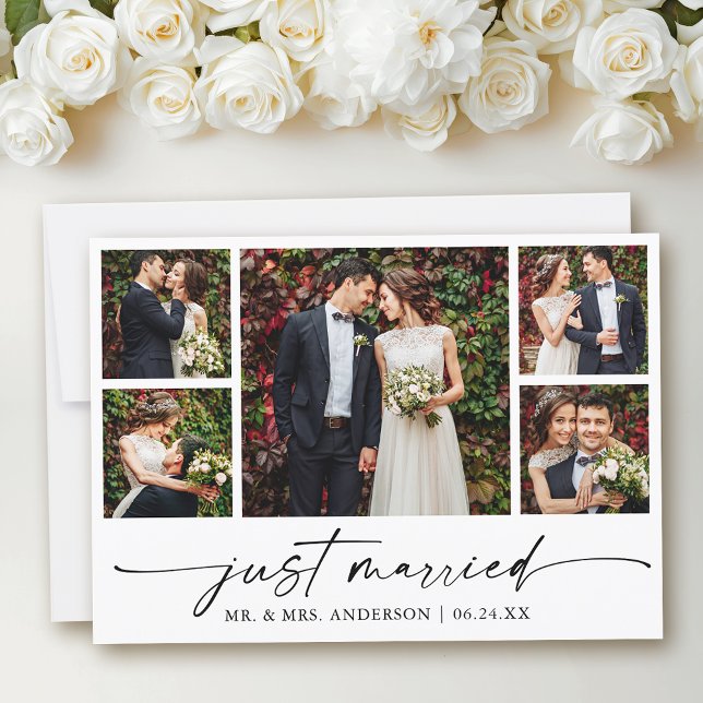 Faire-part Stylo à encre Calligraphie moderne 5 Photos Mariag (Customize to add text to back of card.)