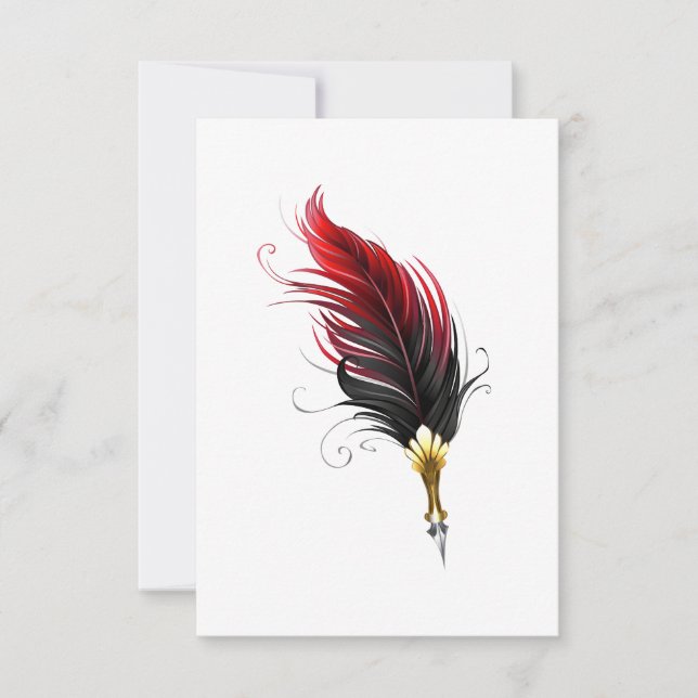 Faire-part Stylo rouge en plumes avec nib or (Devant)