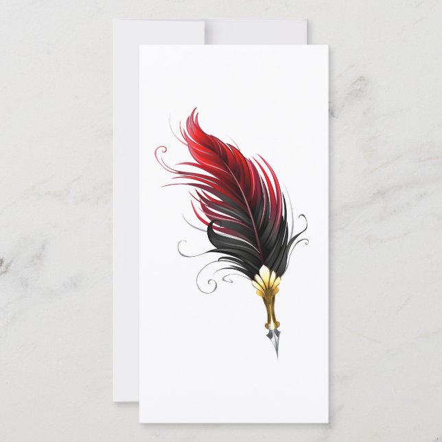 Faire-part Stylo rouge en plumes avec nib or (Devant)