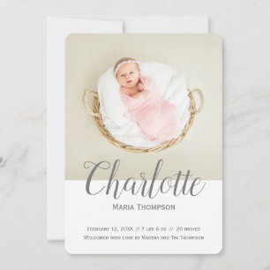 Faire-part Superposition de script de nom de photo de bébé fi