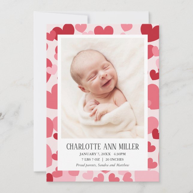 Faire-part Sweet Hearts Photo Birth Announcement | Valentine  (Devant)