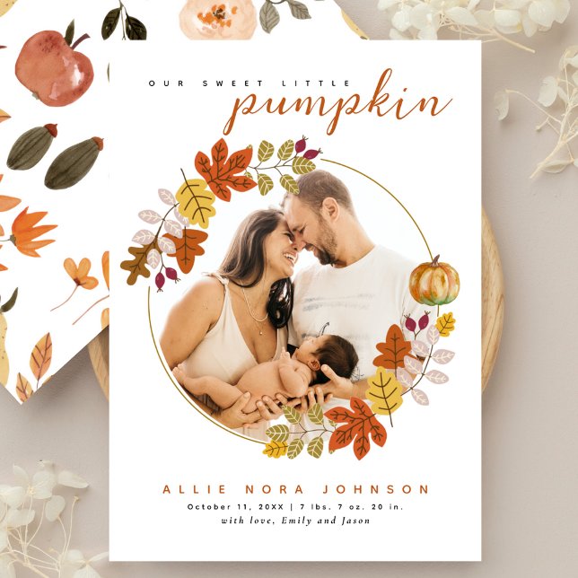 Faire-part Sweet Little Pumpkin Photo Fall Baby Announcement (Créateur téléchargé)