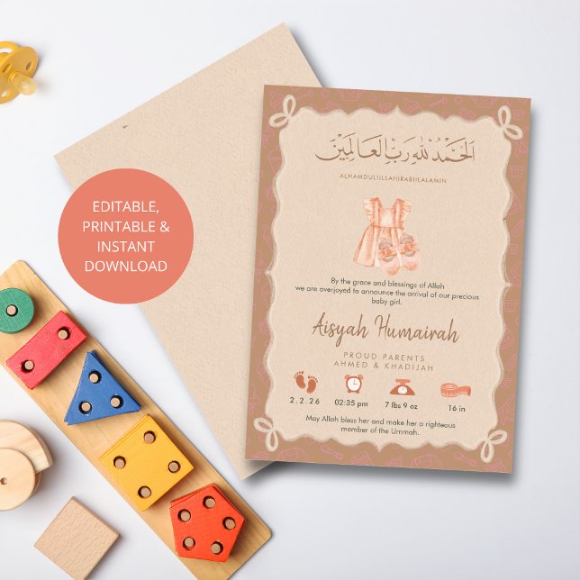 Faire-part Sweet Muslim Pink Baby Outfits Birth Announcement  (Créateur téléchargé)