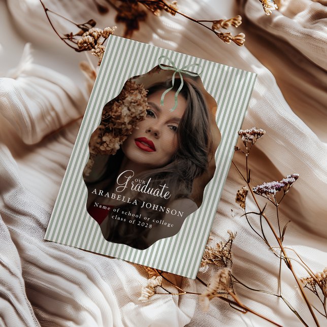 Faire-part Sweet Pinstriped Green Bow Photo Graduation (Créateur téléchargé)