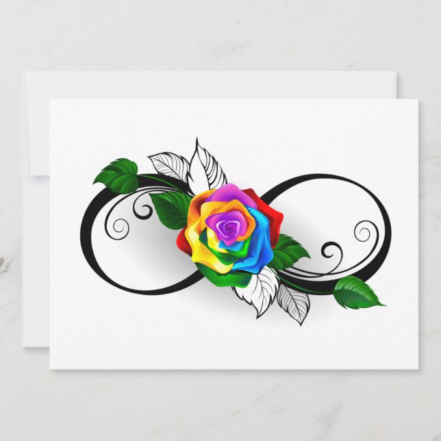 Faire-part Symbole de l'infini avec rose arc-en-ciel (Devant)