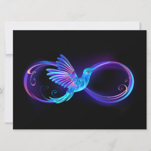 Faire-part Symbole de l'infini néon avec colibri lumineux