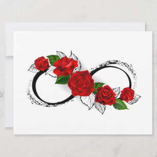 Faire-part Symbole d'infini avec des roses rouges
