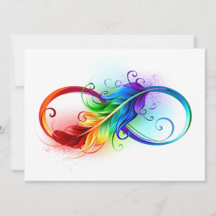 Faire-part Symbole d'infini avec plume arc-en-ciel