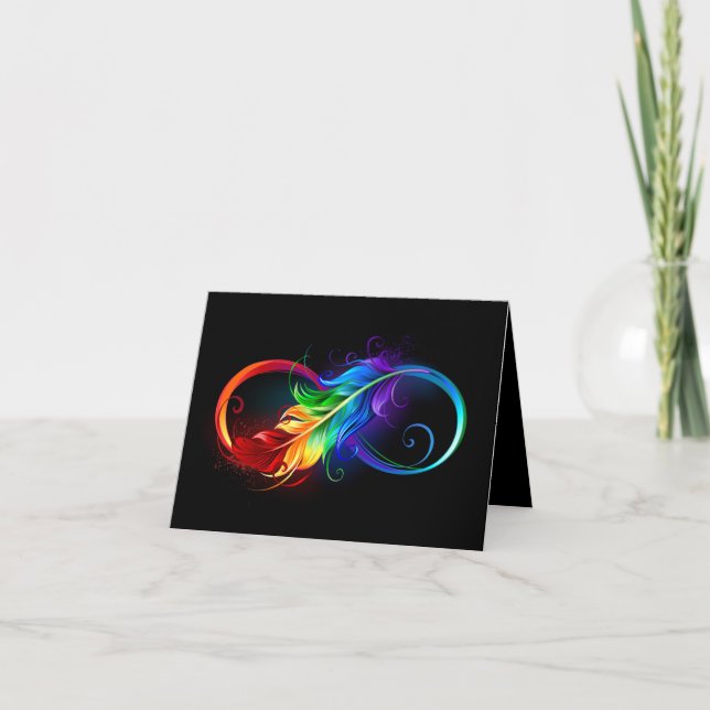 Faire-part Symbole d'infini avec plume arc-en-ciel (Devant)