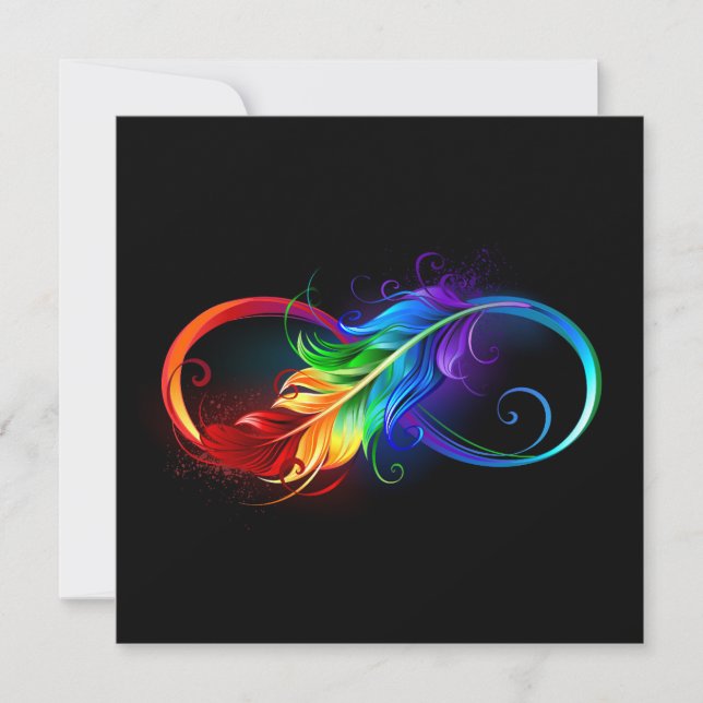 Faire-part Symbole d'infini avec plume arc-en-ciel (Devant)