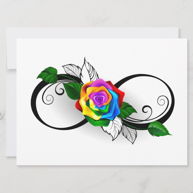 Faire-part Symbole d'infini avec rose arc-en-ciel (Devant)
