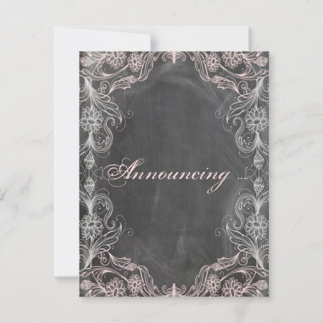 Faire-part Tableau Noir Antique Rose Floral Fiançailles (Devant)