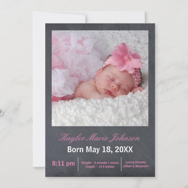 Faire-part Tableau rose - Annonce de naissance (Devant)