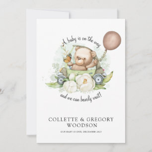 Faire-part Teddy Bear Sage Brown Peut Attendre La Grossesse U