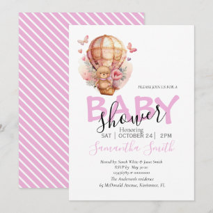 Faire-part Teddy Bearly Wait Hot Air Balloon rose