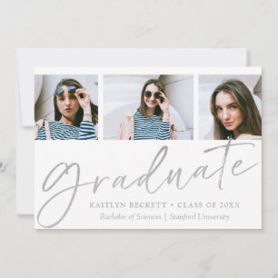 Faire-part Tendance Argent Feuille Script 3 Photo Remise des