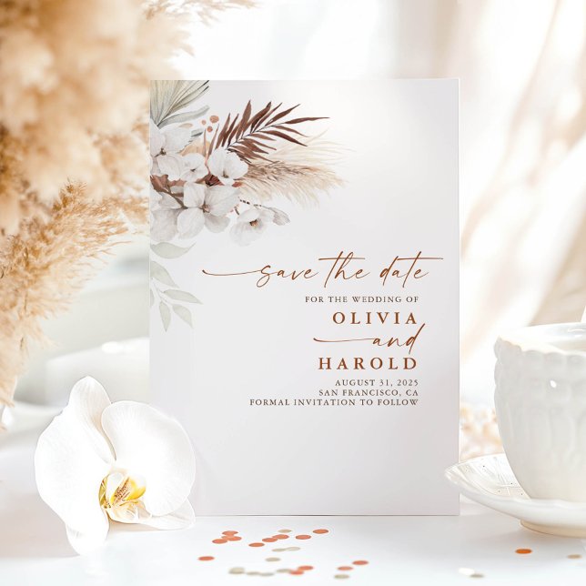 Faire-part Terracotta et Fleurs blanches Enregistrer la date (Save The Date Boho Terracotta Cards)