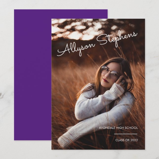 Faire-part Texte blanc de script élégant Photo de remise de d (Devant / Derrière)