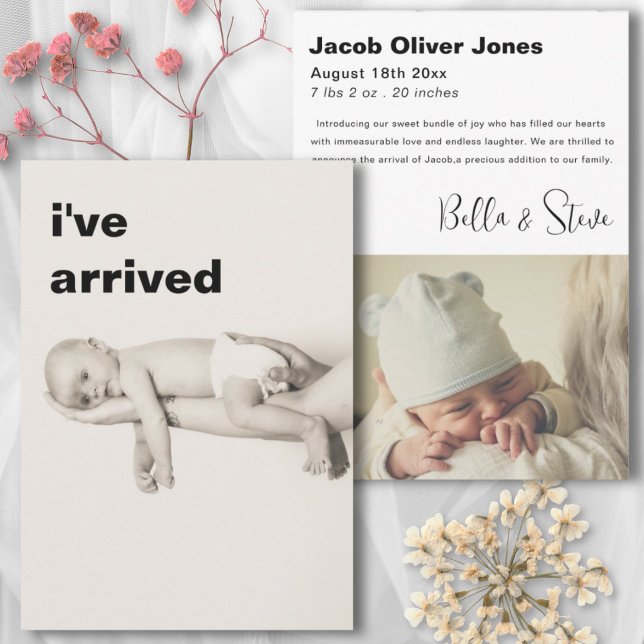 Faire-part Texte moderne Je suis arrivée Photo Baby Faire-par (Créateur téléchargé)