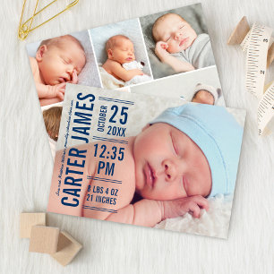Faire-part Texte Navy Type Bébé Garçon Photo Naissance Modern