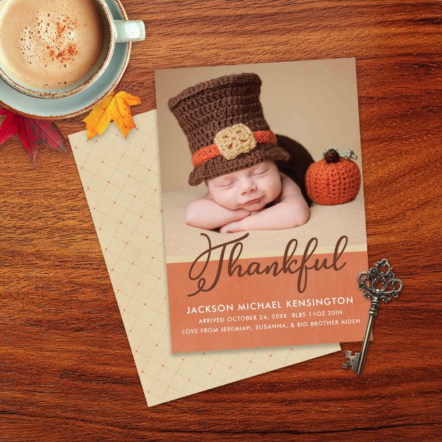 Faire-part Thanksgiving Autumn Babth Birth Photo (Thanksgiving Autumn Baby Birth Photo Announcement Card)