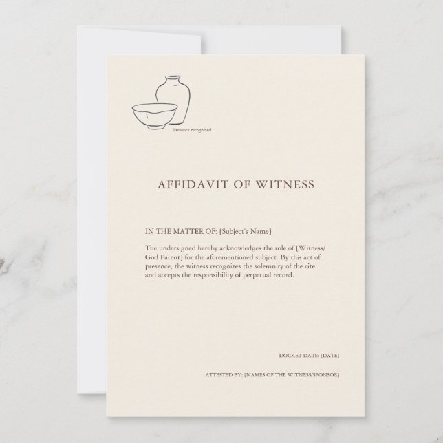 Faire-part The Vessel- Minimalist Sacrament Witness Card (Devant)