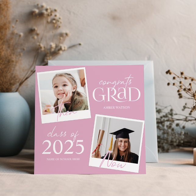 Faire-part Then And Now | 2 Photo Graduation Announcement (Créateur téléchargé)