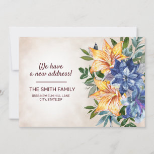 Faire-part Tigre Lily Floral changement d'adresse bleu orange