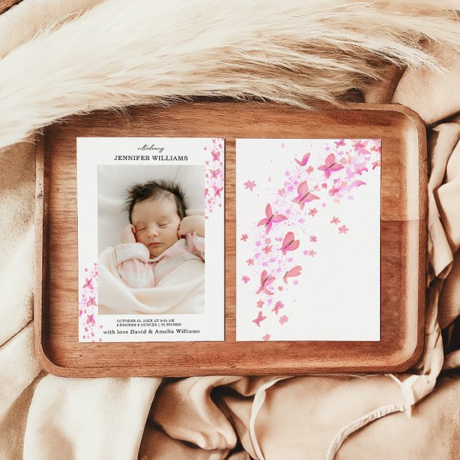 Faire-part Timeless Classic Papillon rose plat bébé (Créateur téléchargé)