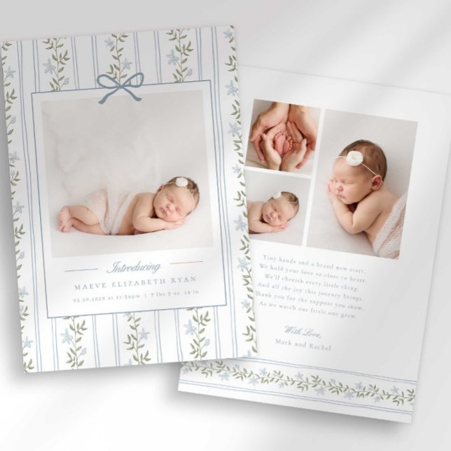 Faire-part Timeless Floral Bow Photo Birth Announcement (Créateur téléchargé)