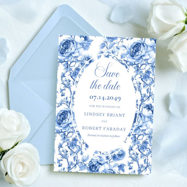 Faire-part Timeless Navy Roses Save the Date Wedding Card   (Timeless Navy Roses Save the Date Wedding Card Floral)