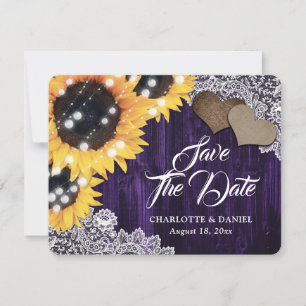 Faire-part Tournesol Bois Violet Floral Dentelle Mariage Roma