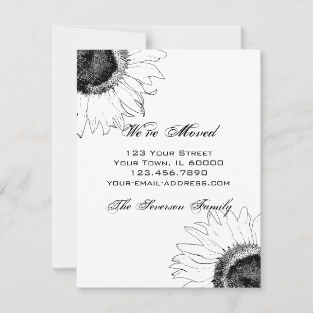 Faire-part Tournesol noir et blanc Changement d'adresse (Devant)