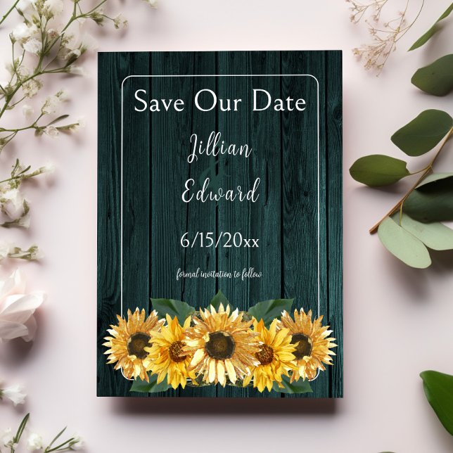 Faire-part Tournesol Turquoise Rustique Enregistrer La Date (Rustic Teal Sunflower Save the Date)