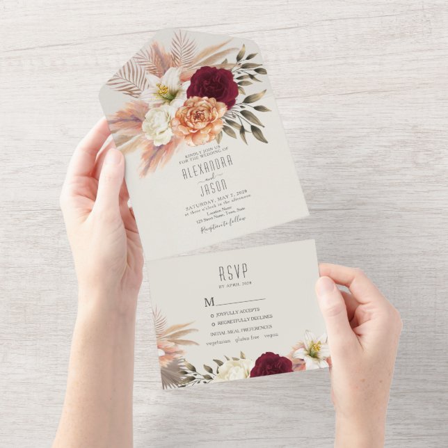 Faire-Part Tout-Compris Floral et Feuillage Bourgo (Déchirure)