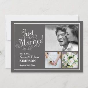 Faire-part TOUT JUSTE MARIÉS Annonce de photo de mariage Gris