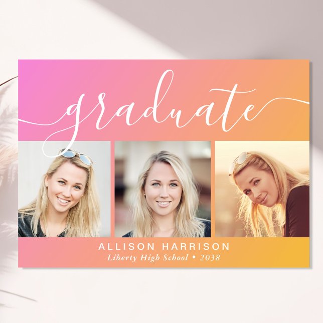 Faire-part Trendy Photo Pink Orange Graduation (Cherish the milestone: share your graduate's achievement with a custom photo graduation announcement)