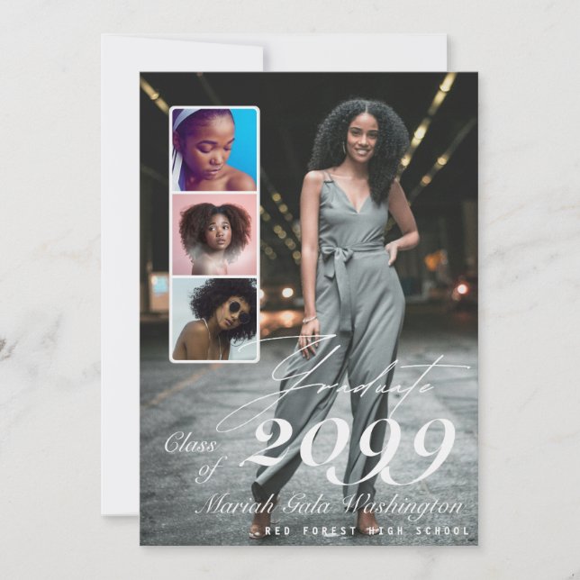 Faire-part Trendy Script Overlay 4 Photo Collage Graduation (Devant)