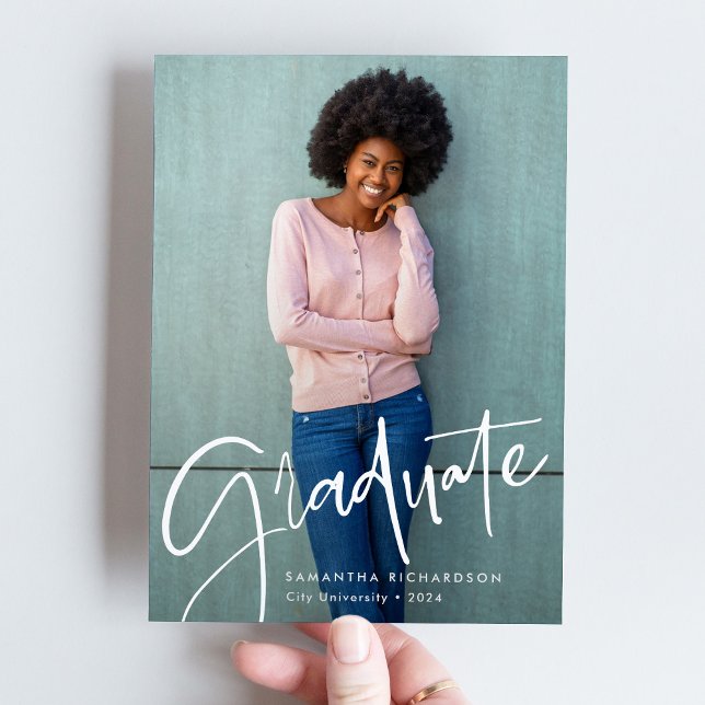 Faire-part Trendy Script Overlay | Photo Graduation de deux (Créateur téléchargé)