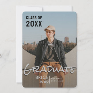 Faire-part Trendy Script Overlay Silver | Diplôme photo
