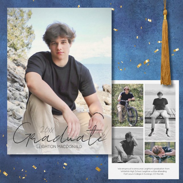 Faire-part Trendy Script superposition Cinq diplômes photo (Créateur téléchargé)