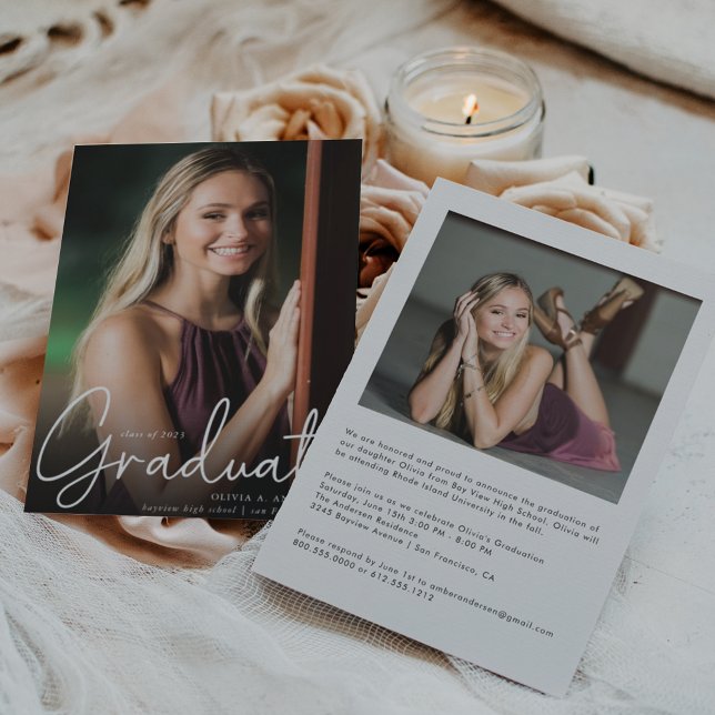 Faire-part Trendy Script superposition deux diplômes de photo (Créateur téléchargé)